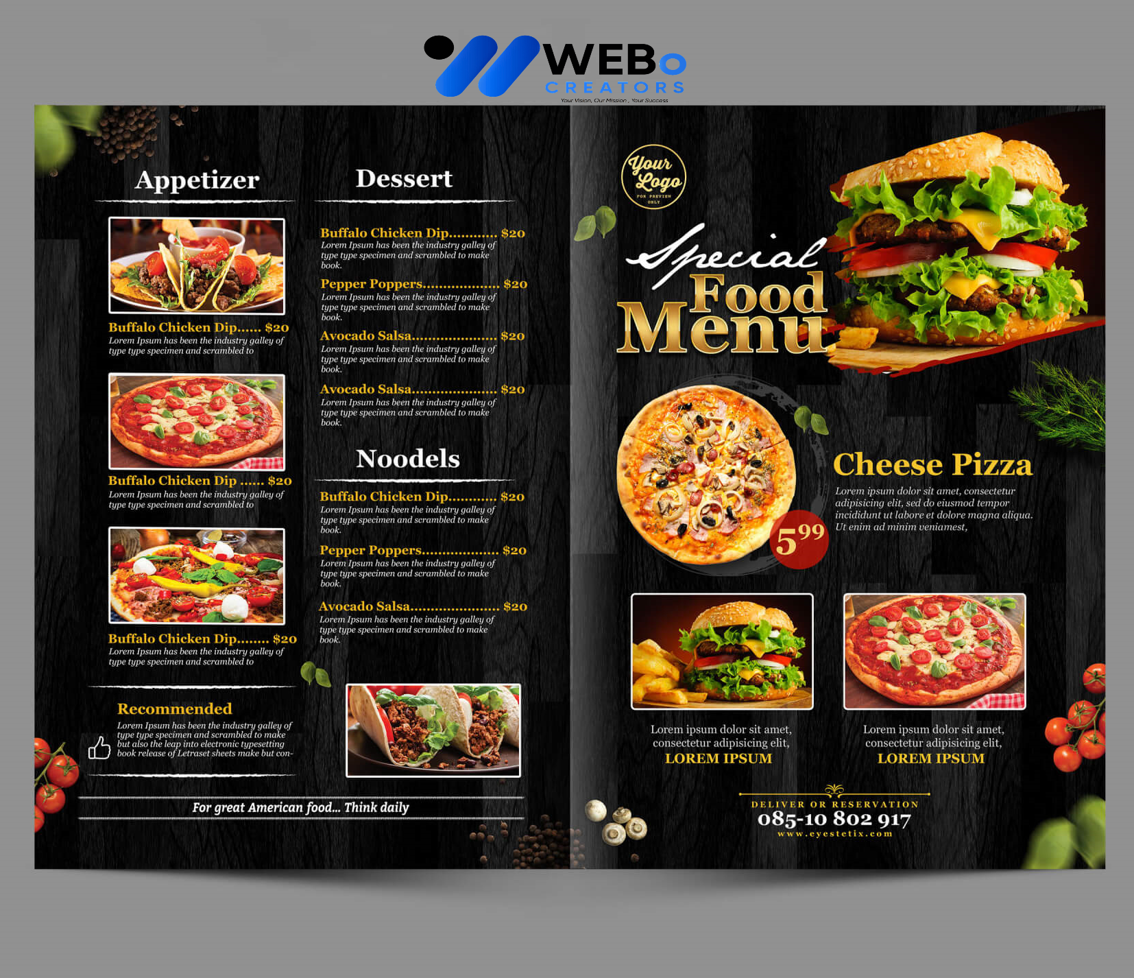 Modern restaurant menu design Illinois 2026 café menu layout food branding design services
